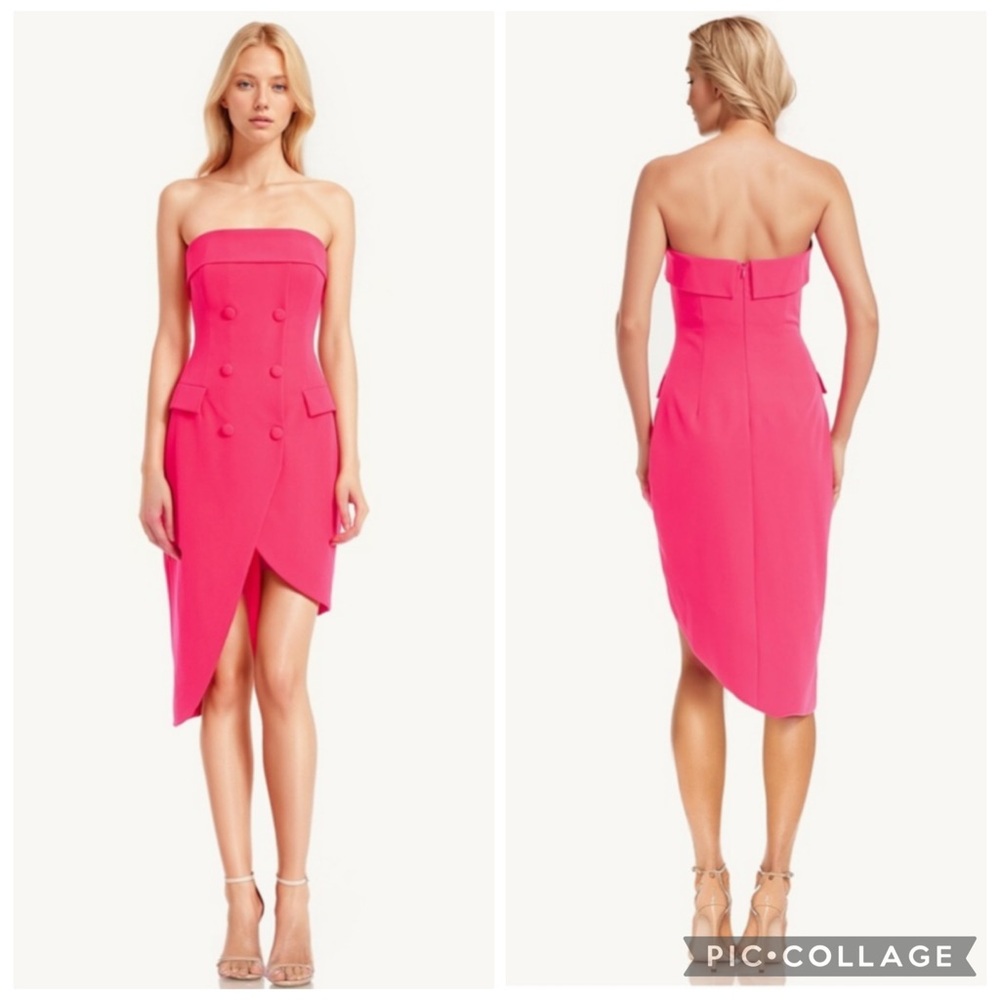 Badgley Mischka Merry Strapless Tux Tulip Hem Cocktail‎ Dress Coral 4